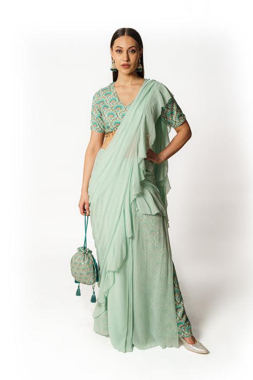 Sairaa aqua frill sari set