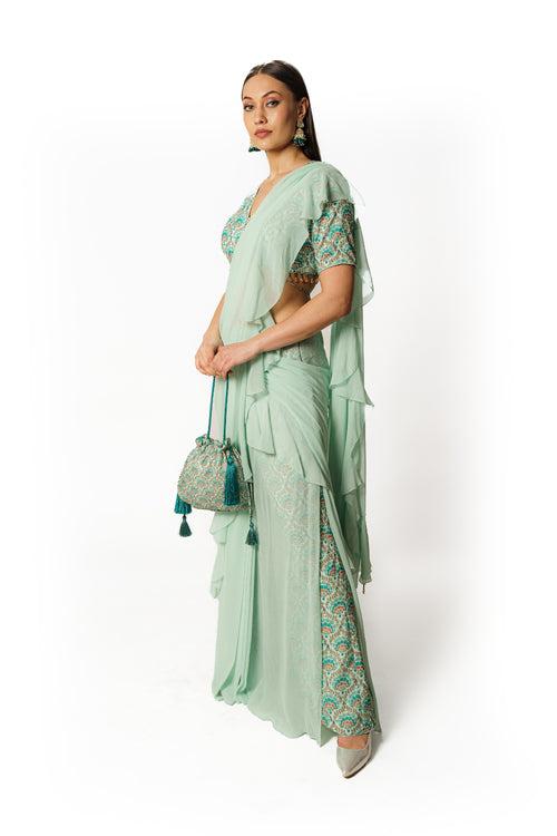 Sairaa aqua frill sari set