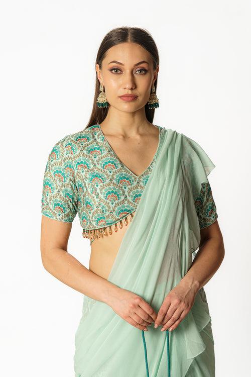 Sairaa aqua frill sari set