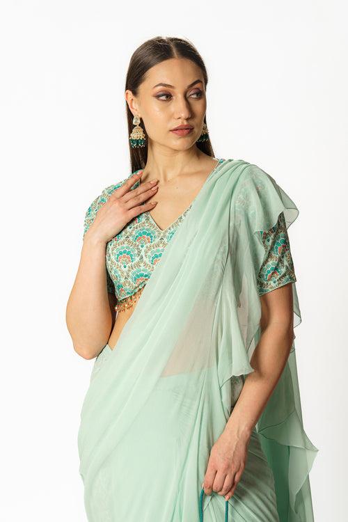 Sairaa aqua frill sari set