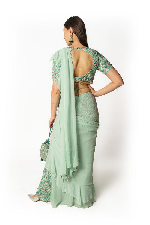 Sairaa aqua frill sari set