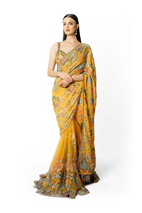 YELLOW MULTI SEQUIN WORK RIKKY LEHENGA SARI SET