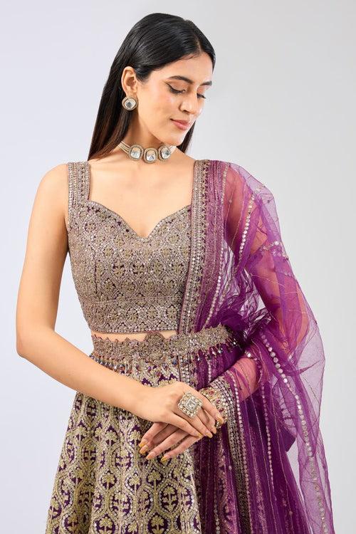 NADIA PURPLE GEORGETET GOTTA PATTI AND MIRROR LEHENGA WITH BLOUSE & DUPATTA