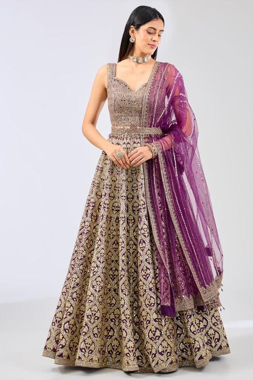 NADIA PURPLE GEORGETET GOTTA PATTI AND MIRROR LEHENGA WITH BLOUSE & DUPATTA