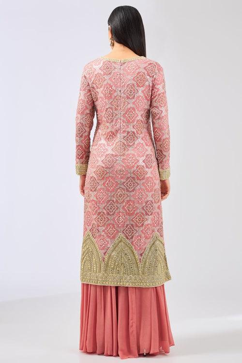 AYAT PINK MULTI COLOR BANDHANI KURTA WITH PALLAZO AND DUPATTA