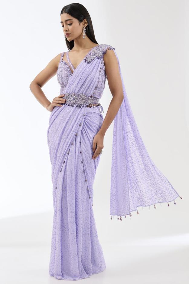 LILAC STITCHED SARI SET