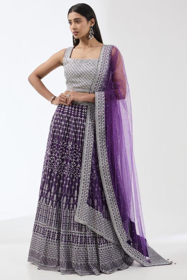 NADIA PURPLE  WITH SILVER METAL THREAD JAAL LEHENGA SET