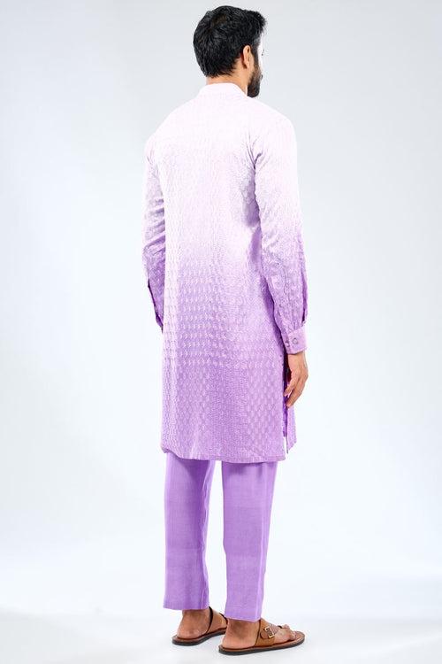 SHADED LILAC SILK THREAD BOOTI KURTA WITH DARK LILAC COLOR COTTON SILK PANTS