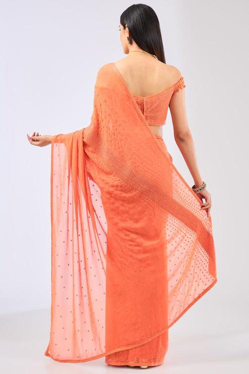 NABIA ORANGE GEORGETTE FULL HAND EMBROIDERED MUMTAZ THREAD WORK & SEQUINS SAREE SET