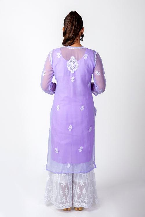 Lucknow Chikan Emporium Skin Friendly Georgette Chikankari Kurti Nice Purple Colour.