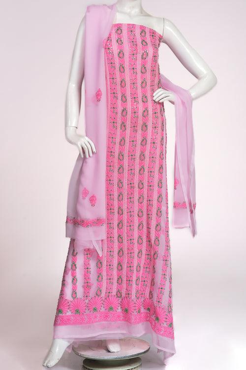 Semi Georgette pink Color Hand Embroidered Lucknowi Chikan  Unstitched Suits