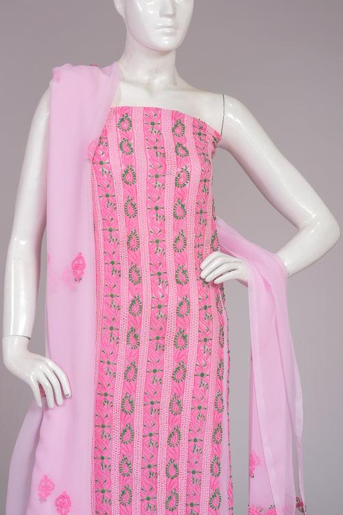 Semi Georgette pink Color Hand Embroidered Lucknowi Chikan  Unstitched Suits