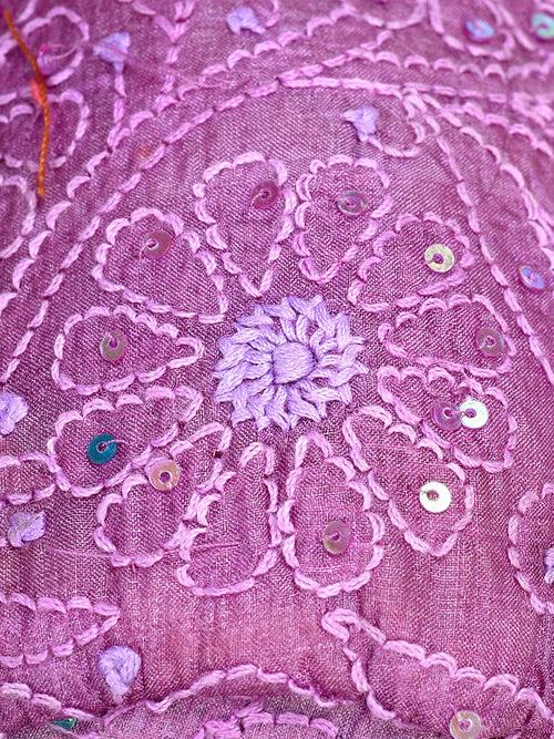 Nice Dark Mauve Colour Fancy Silk Potlis With Hand chikankari Lucknow chikan Emporium.