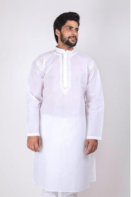 Cotton White Color  Lucknow Chikan Emporium  Gents Hand Chikankari Kurta