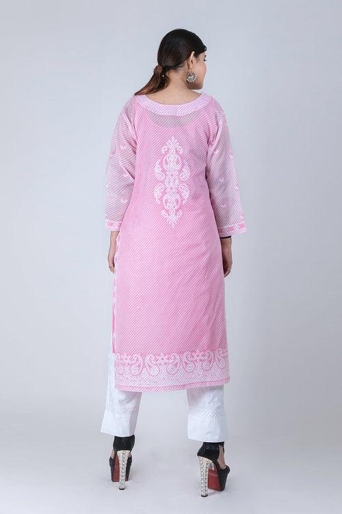 (Pink Color) Hand Chikankari Elegant Cotton Kurti Lucknow Chikan Emporium.