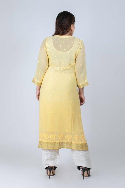 (Elegant Shaded) Hand Chikankari Viscose  Georgette Kurti Lucknow Chikan Emporium.