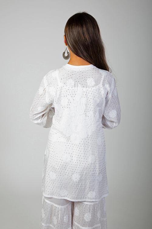 Lucknow Chikan Emporium Hand Chikankari Super Soft white spanish silk   Embroidered Chikan Palazzo Set