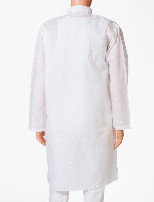 Soft Cotton Silk White Gents Kurta Hand Embroided Chikankari Lucknow Chikan Emporium