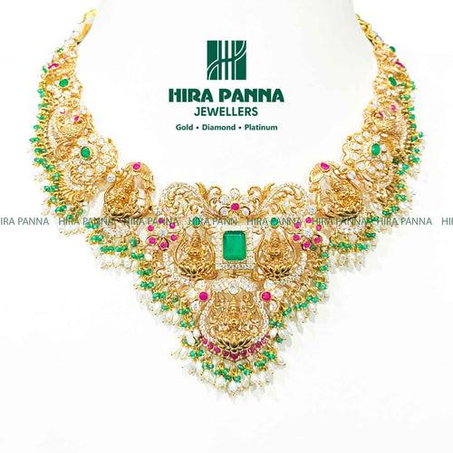 Swarovski 3D Lakshmi Devi Peacock Emerald & Ruby Neckwear