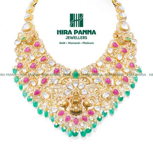 Fancy Lakshmi Devi & Morganite, Ruby & Emerald Beads 3/4 Haram