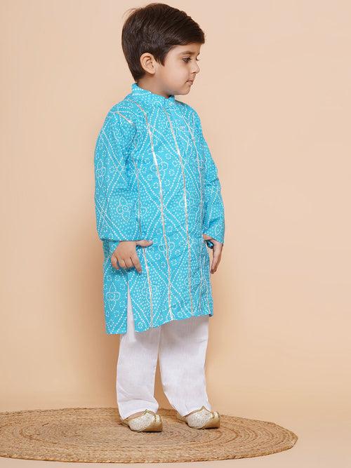 Kids Cotton Blue Printed Kurta Pyjama Set For Boys