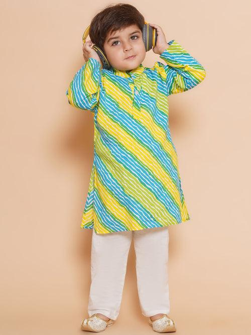 Kids Cotton Blue Printed Kurta Pyjama Set For Boys