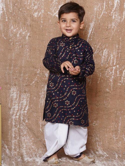 Boys Solid Pure Cotton Navy Blue Dhoti Kurta Set