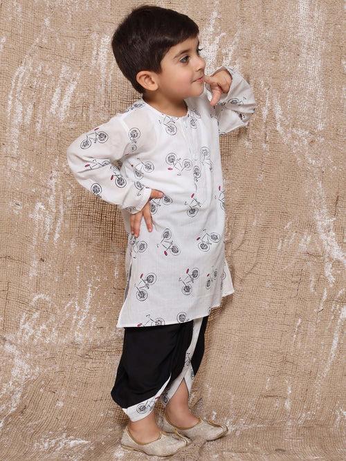 Boys Block Print Pure Cotton Black Dhoti Kurta Set