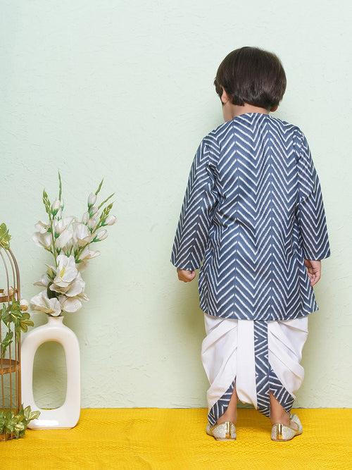 Kids Cotton Printed Blue Dhoti Kurta Set For Boys