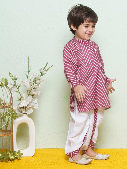 Kids Cotton Printed Maroon Dhoti Kurta Set For Boys