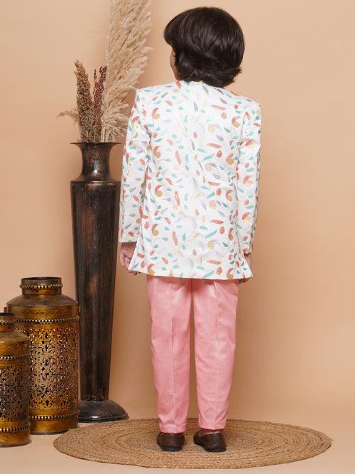 Boys Peach Indo Western Sherwani Set