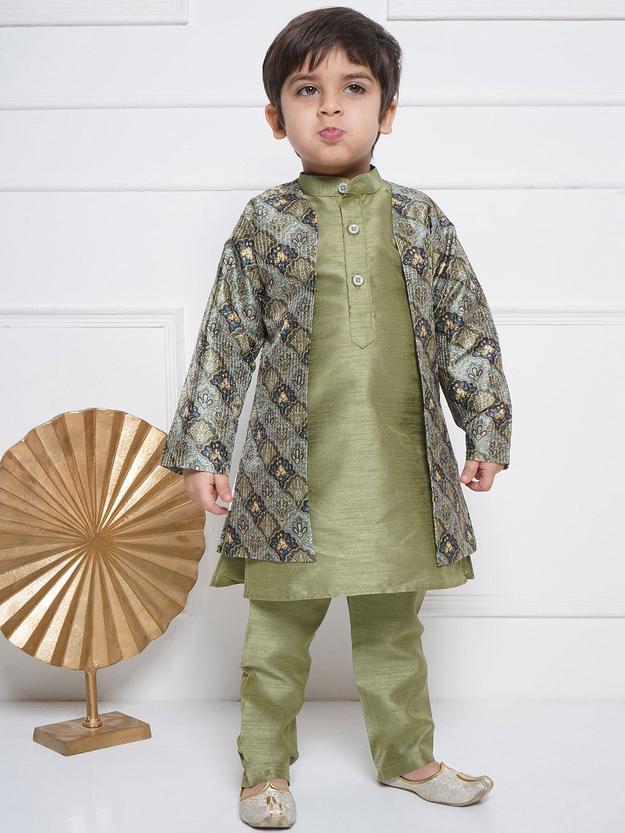 Kids Boys Pista Printed Silk Blend Sherwani