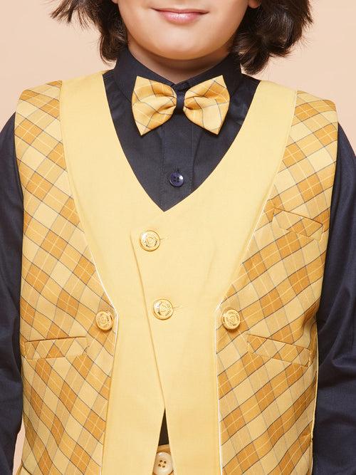 Kids Yellow Suiting Fabric Checkered Suit Set For Boys