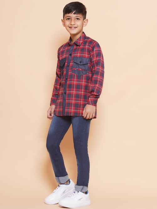 Kids Red Shirt and Jeans Clothing Set For Boys