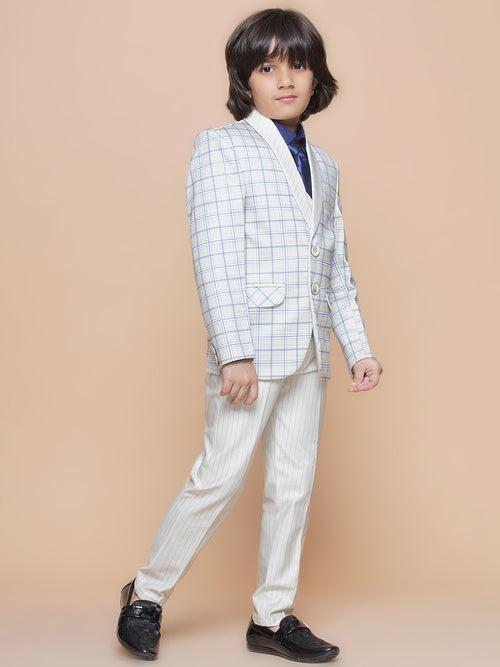 Boys Kids Check Light Green Cotton Blend Suit Set