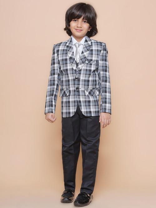 Boys Kids Check White Cotton Blend Suit Set