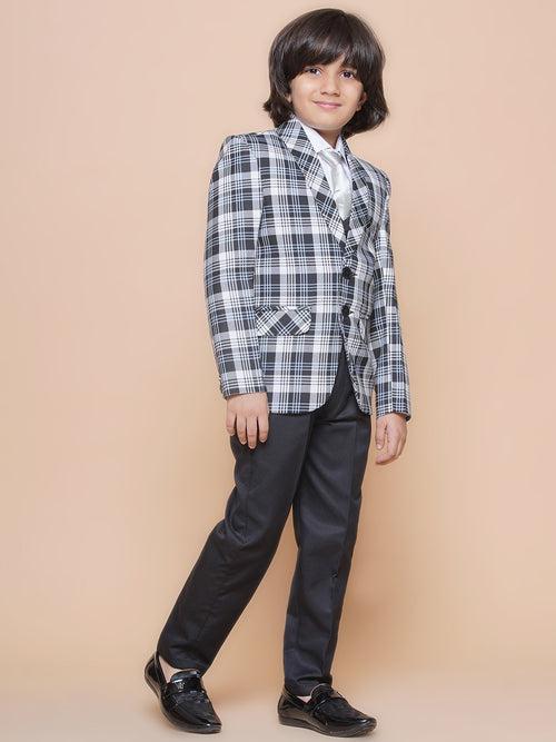 Boys Kids Check White Cotton Blend Suit Set