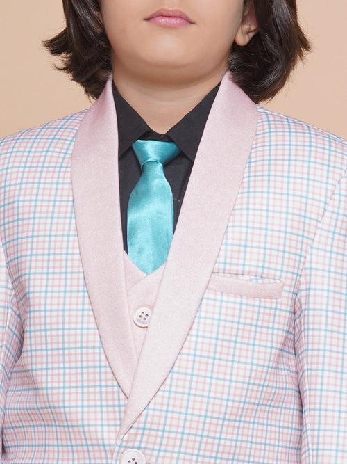 Boys Kids Check Light Peach Cotton Blend Suit Set