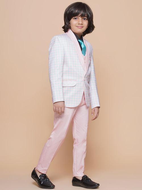 Boys Kids Check Light Peach Cotton Blend Suit Set