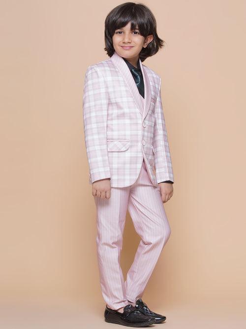 Boys Kids Check Pink Cotton Blend Suit Set