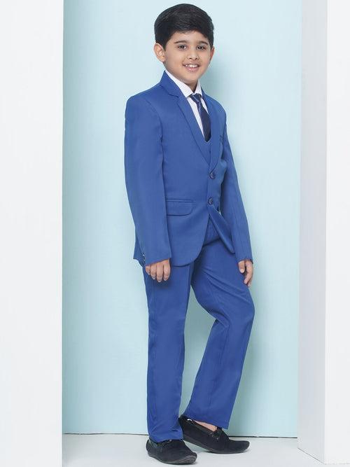 Boys Kids Check Blue Cotton Blend Suit Set