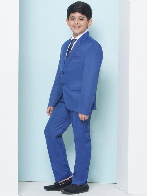 Boys Kids Check Blue Cotton Blend Suit Set