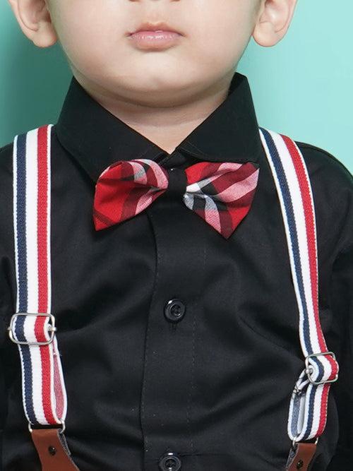 Boys Black Cotton Blend Checkered Collar Neck Kids Clothing Set