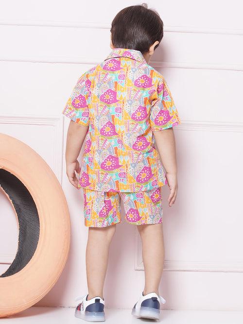 Multi-Color Cotton Shirt & shorts Half Sleeves with Collar and Floral CO-ORDS Set for Boys