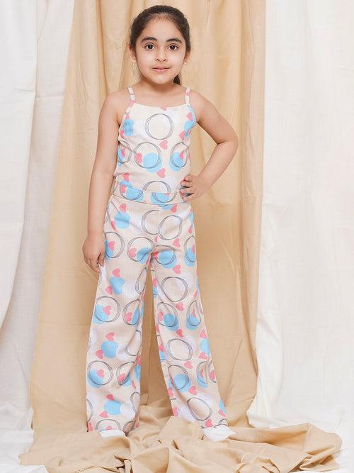 AJ Dezines Three Fourth sleeves Blue Color Printed Cotton Top Pant and Jacket for Girls