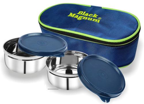 Black Magnum Executive Stainless Steel Tiffin Box with Bag Set of 2 (2 Pcs 400 ML), Model No EST-2