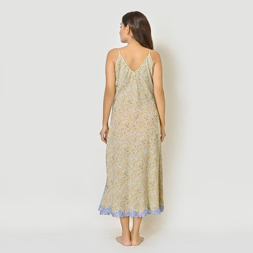 Beige Printed Georgette Bridal Short Nighty for Women