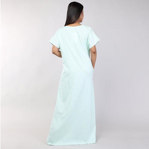 Women Light Green Floral Spun Nighty