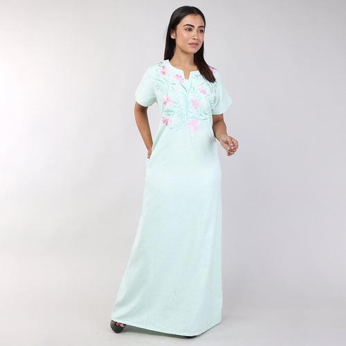 Women Light Green Floral Spun Nighty