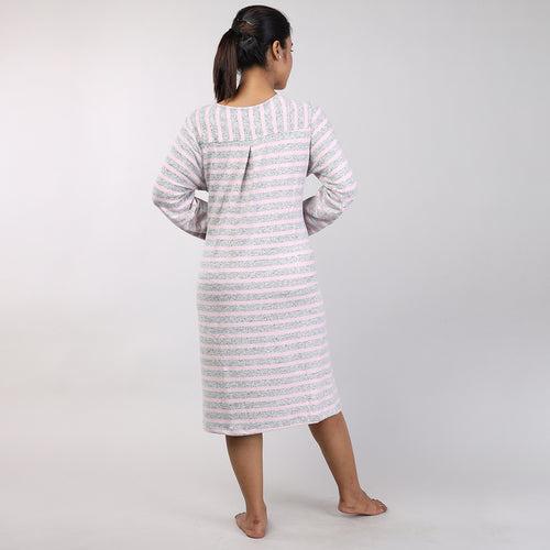 Pink Striped Knitted Women's Winter Nightshirt Cozy & Comfortable